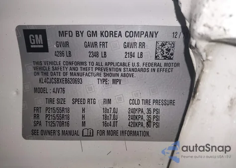 2014 Buick Encore Leather z USA, uszkodzony, nr VIN KL4CJCSBXEB620693